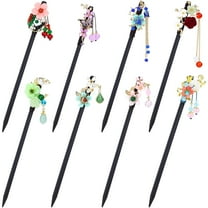8 Pieces Retro Asian Chinese Traditional Hanfu Butterfly Flower Wooden Hair Sticks Pins with Bead Pendants Hair Chopsticks Forks Bun Updo Holders for Women Girls
