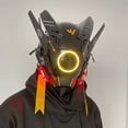 thumbnail image 4 of Casco ciberpunk, máscara genial, máscara de cosplay tecnológica con luz LED, máscara de samurái shinobi, trenzas, rastas, regalo de Navidad para adultos geek, 4 of 5
