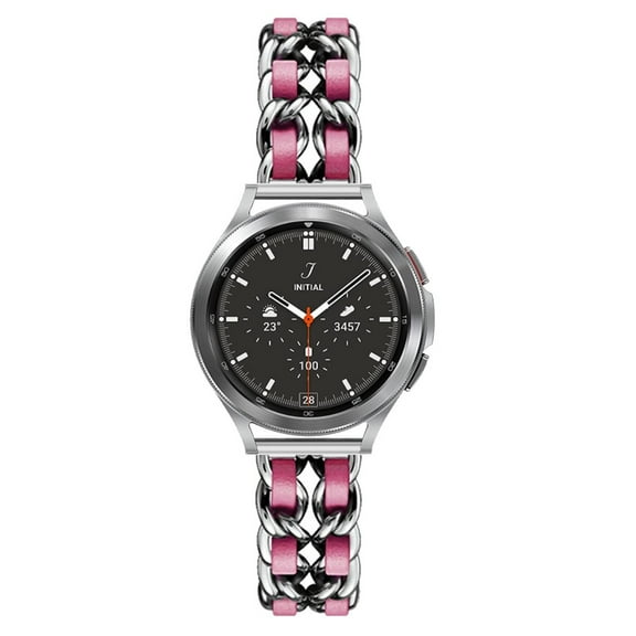 Leather Metal Band Compatible With Samsung Galaxy Watch 6 40mm 44mm Band, Stainless Steel Metal Cowboy Chain Style Replacement for Band Samsung Galaxy Watch 6 Classic 43mm 47mm