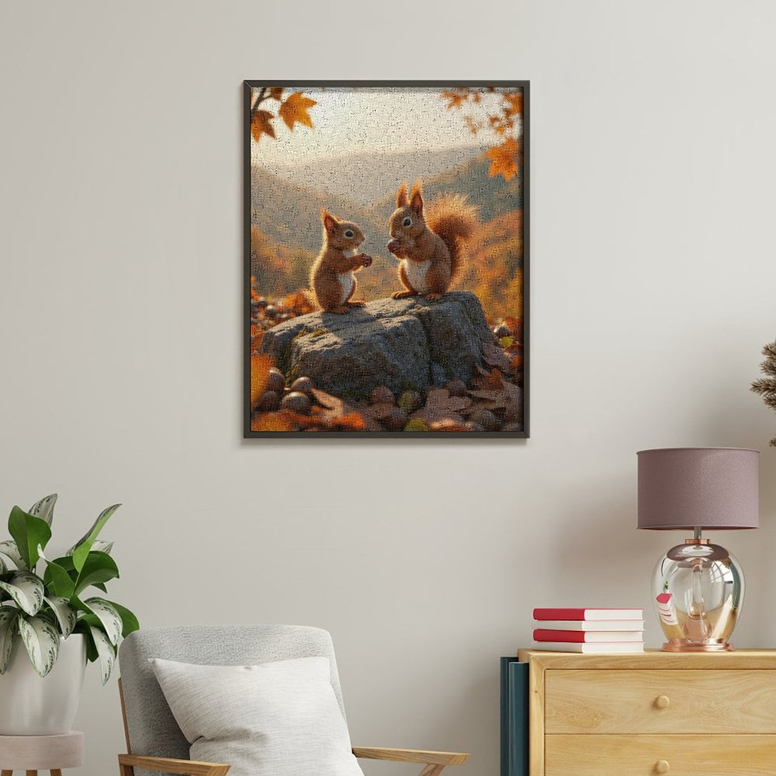 Paint By Numbers Kit for Adults Beginner - Squirrels Autumn Leaves Rock Acorns DIY Canvas Painting Kits for Adults, Frameless Paint By Number for Adults for Home Wall Decor 16x20 Inch