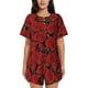 thumbnail image 1 of Balery Rose Flowers Conjunto de Pijama para Mujer con Estampado, Dos Piezas de Manga Corta y Shorts, Ropa de Dormir Suave con Cuello Redondo y Bolsillos-Small, 1 of 6