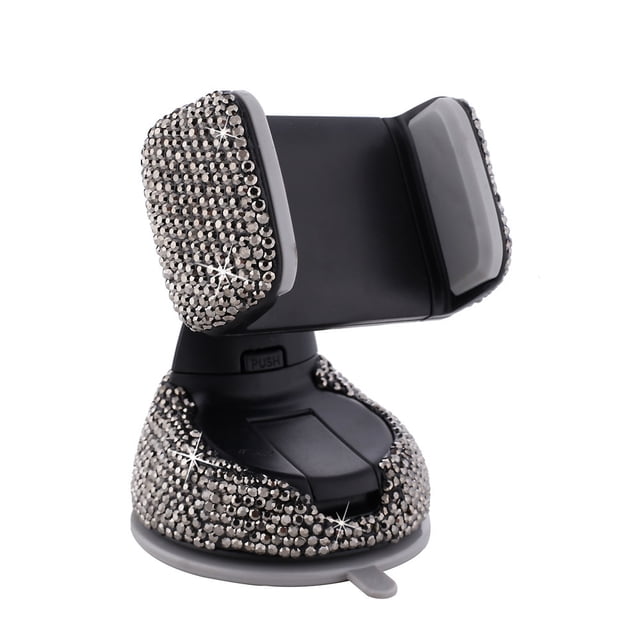 Bling Rhinestone Car Phone Holder Windshield Dashboard Mount Adjustable Phone Holder for Easy View GPS Screen Compatible with iPhone 5 6s 7 8s 9 10 SE XS XR S20 - Black 1