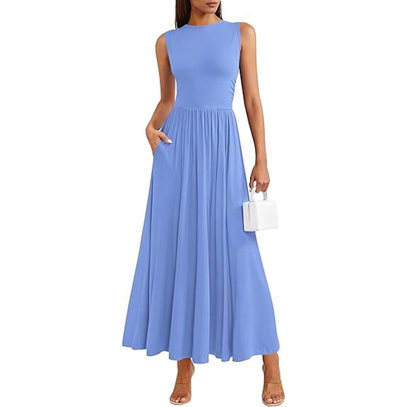 PRETTYGARDEN Summer Maxi Dresses for Women Sleeveless A Line Flowy Long Casual Sundress Wedding Guest Fashion Clothing