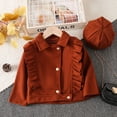 thumbnail image 2 of Godderr Toddler Baby PU Leather Jacket Outerwear for Girls,2-7T Girls Fashion PU Leather Motorcycle Jacket Kids Ruffle Edge Lapel Leather Button Short Outerwear with Hat, 2 of 6