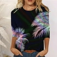 thumbnail image 2 of IROINNID Savings Ladies Long Sleeve T Shirts Printed T-shirt 3/4 Sleeves Blouse Round Neck Lounge Tops,Purple, 2 of 5