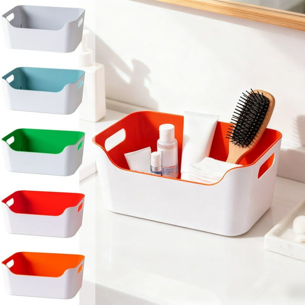 Caja de plástico con asas - Organizador de cocina de 24x17x10,3cm para utensilios, aperitivos y suministros - Rojo, Naranja, Azul, Verde, Gris