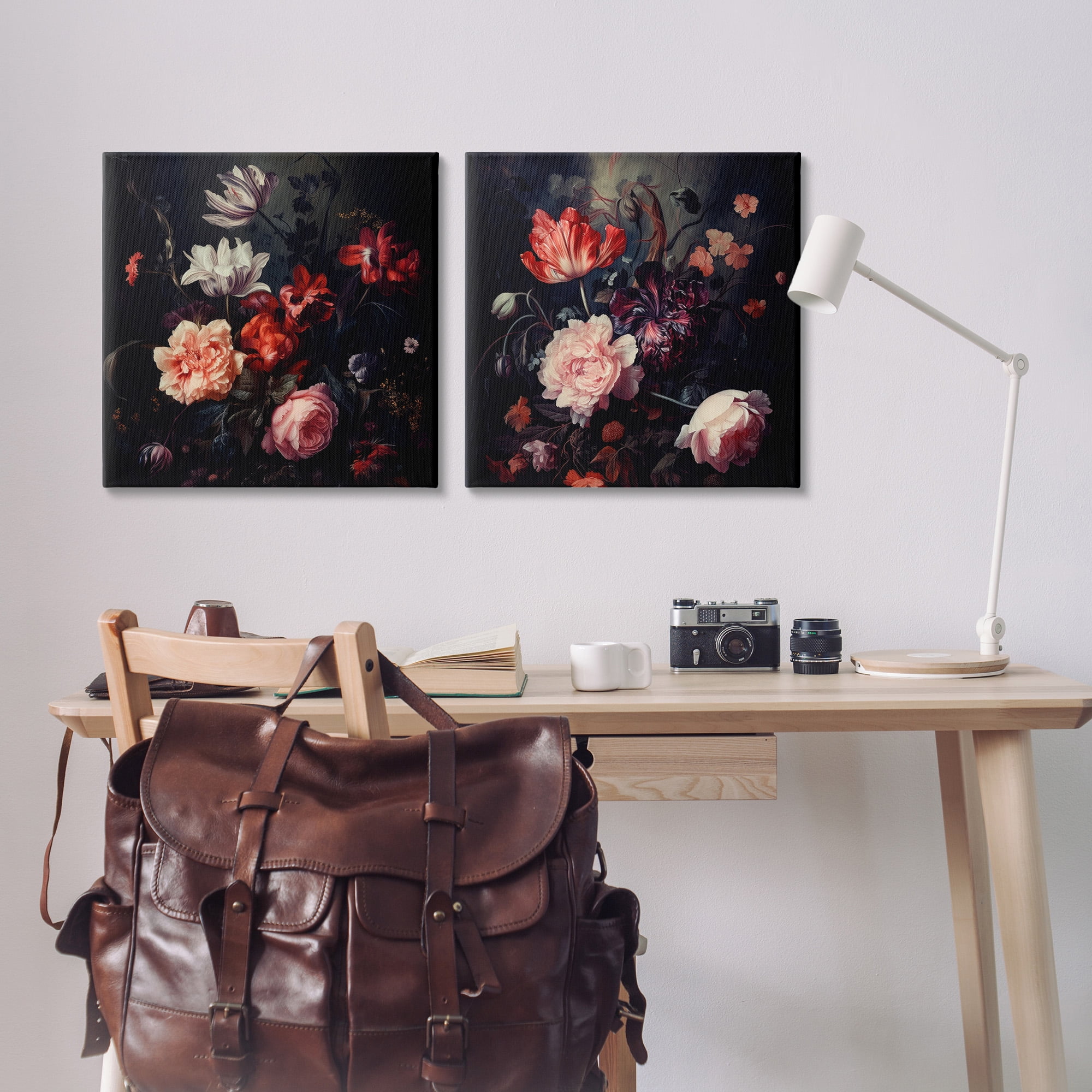 Stupell Industries Vintage Bouquet on Black Botanical & Floral Photography Gallery Wrapped Canvas Art Print Wall Art, 24 x 24, Set of 2