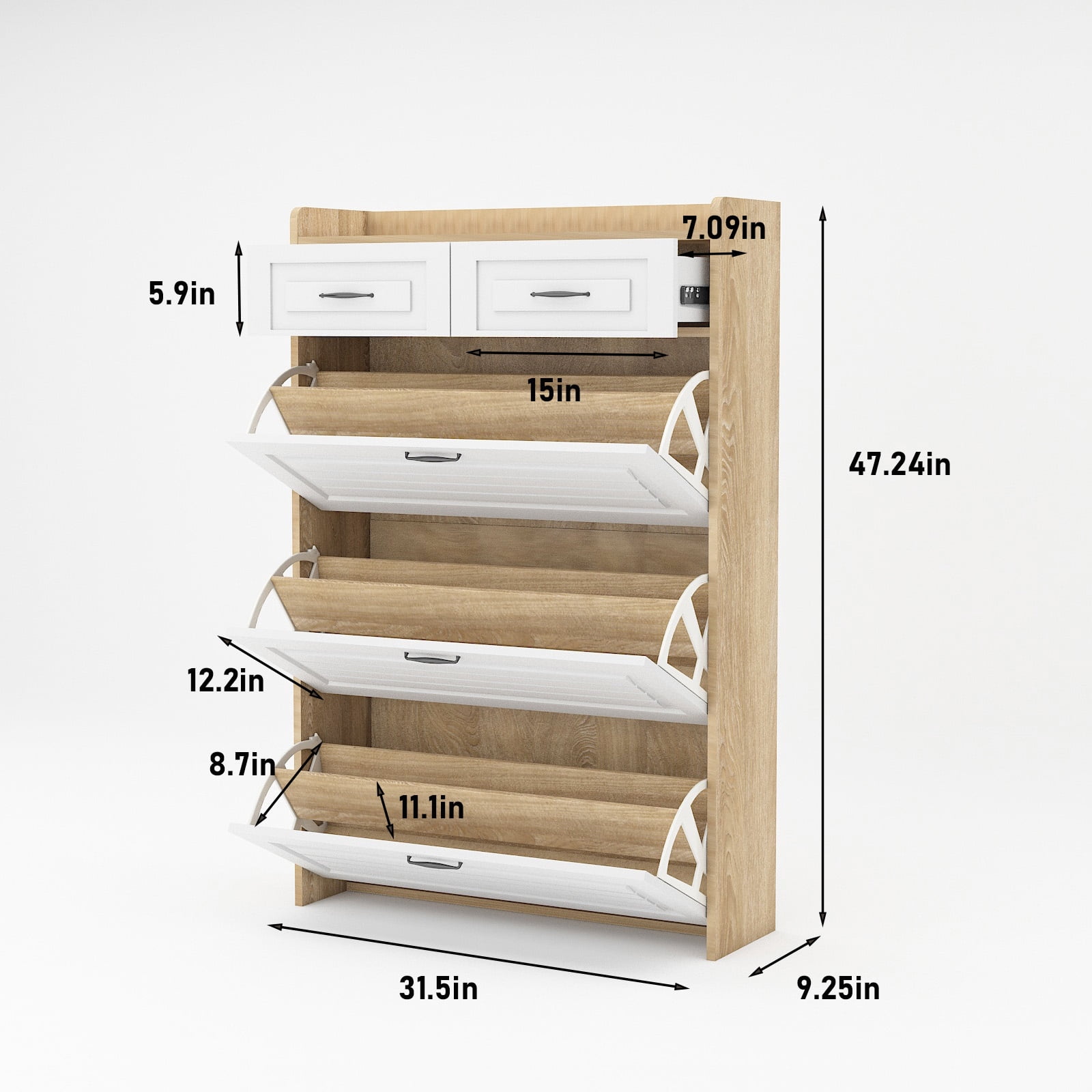 Aukfa 3 Flip Drawers Shoe Cabinet with Drawer for Entryway Free Standing Shoe Organizer - Light Brown