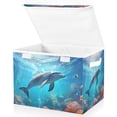 thumbnail image 3 of Dolphins Sea Corals Fish Storage Basket Foldable Laundry Basket Shelf Kids Toy Storage Container Organizer with Handles, 3 of 7