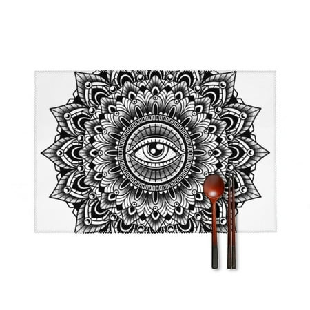 

Vintage Mandala Tattoo Dinner Placemats Set of 4 Kitchen Table Placemats 18 * 12 Inches Place Mats Dining Tables Indoor for Kitchen Table Washable Decorations
