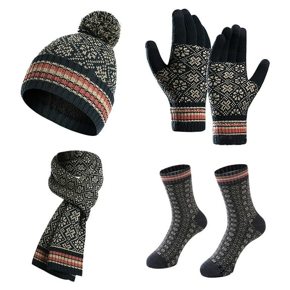 ZSQDM 4 In 1 Women Winter Knitted beanie Hat Scarf Gloves Socks Earmuff Set Soft Warm Set Thickened Cap Touchscreen Gloves beanie Womens Hats Scarf ,Hat,& Gloves Cradle Cap Brush