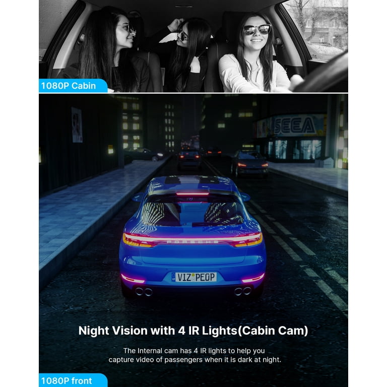 Toguard Dual FHD 1080p Dash Cam Front and Inside Car Camera with Night Vision WDR Car Dash Camera Black, Size: 1080p Dual Dash Can