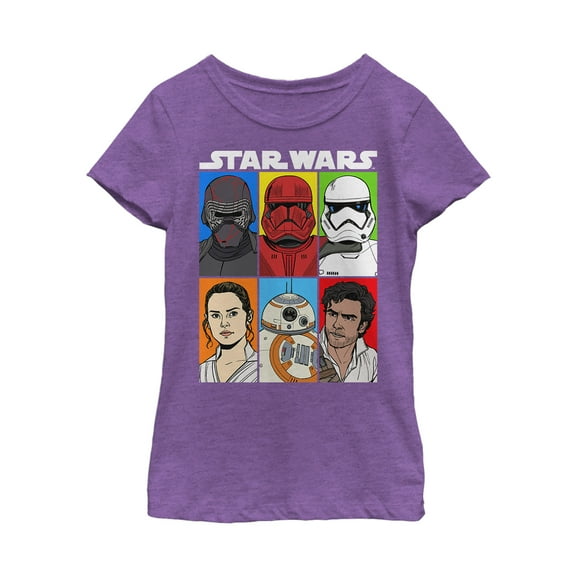 Girl's Star Wars: The Rise of Skywalker Character Grid Graphic Tee Purple Berry Large