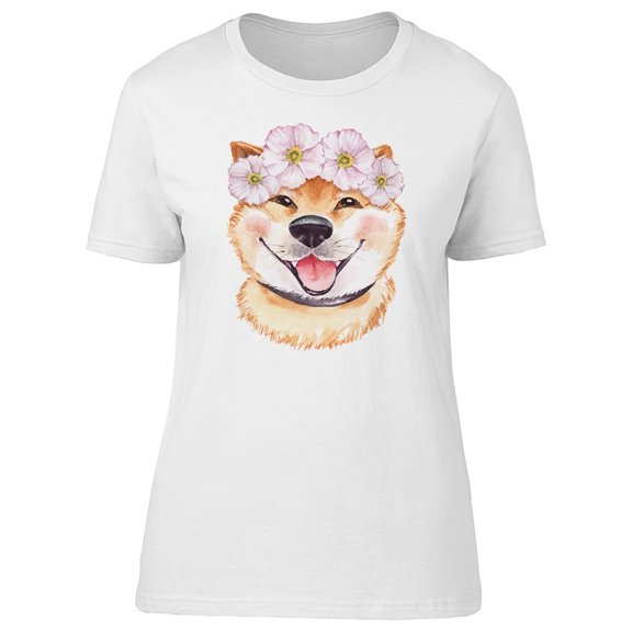 Cute Happy Dog & Floral Wreath Tee Women's -Image by Shutterstock