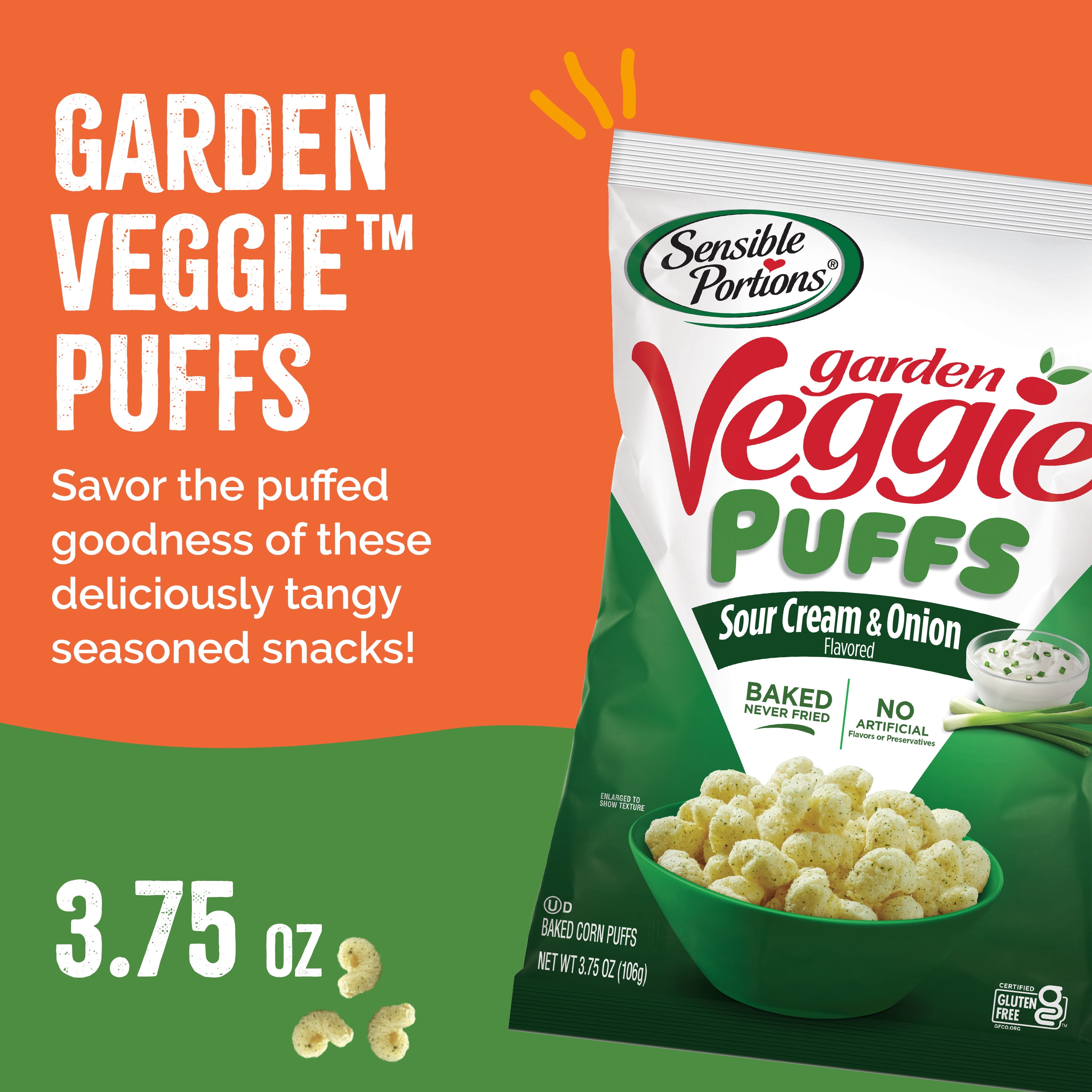 Sensible Portions Garden Veggie Sour Cream & Onion Snack Puffs, 3.75 oz