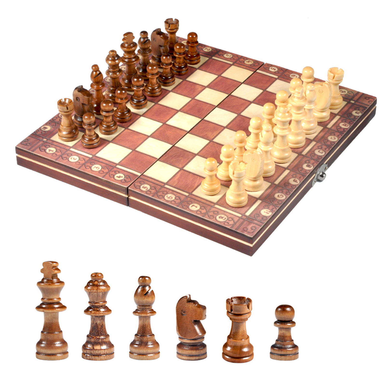 3 In 1 Magnetic Wooden International Chess Set Folding Chessboard Game 
