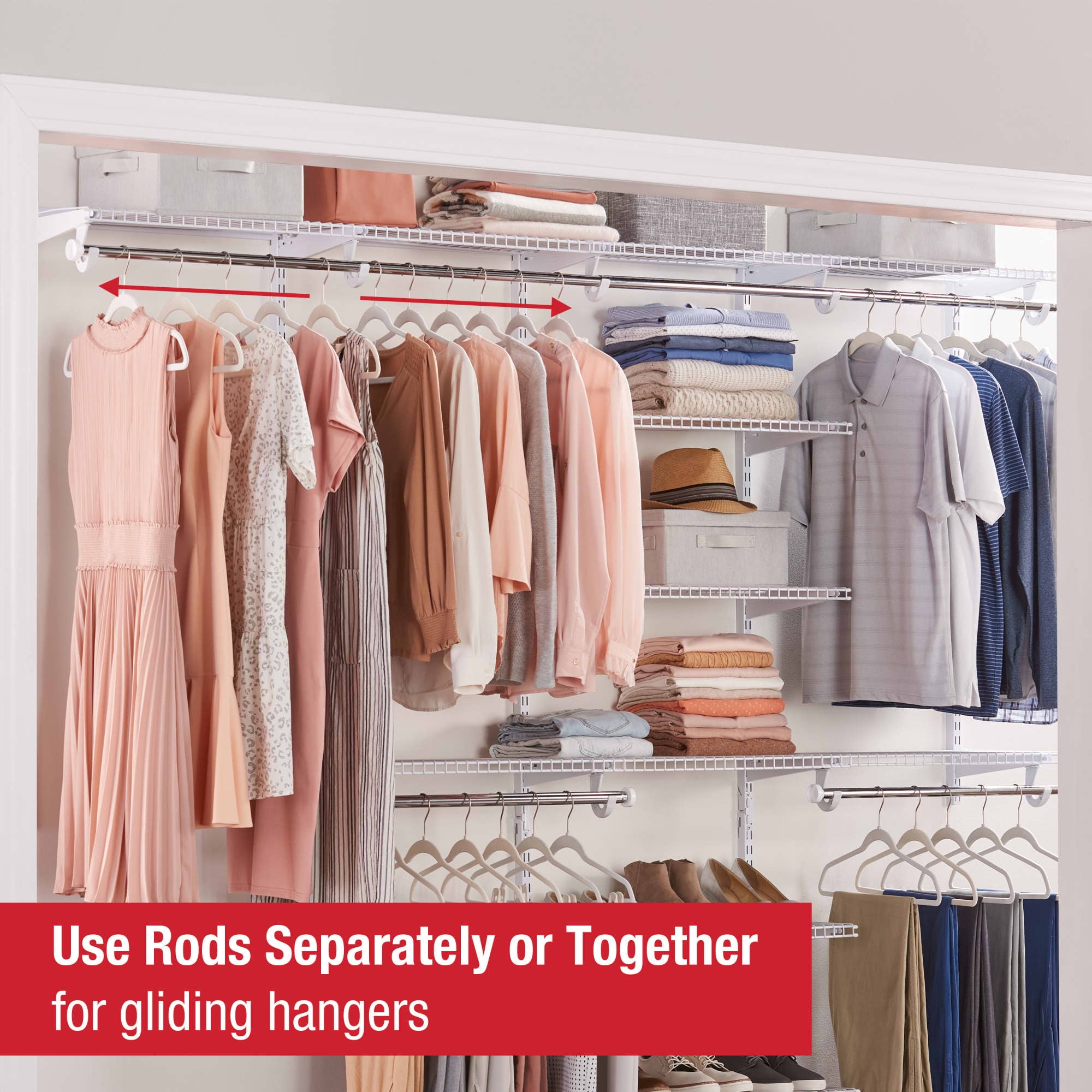 Rubbermaid, Closet System, 4-8 ft kit, White, Adjustable Shelving