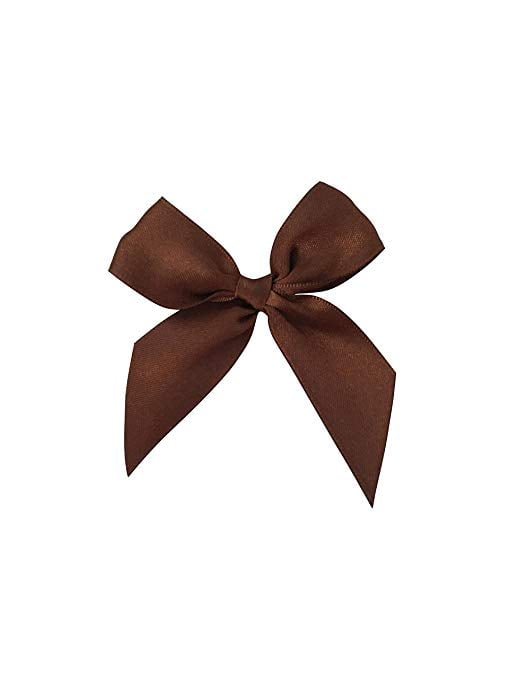 Brown Satin Pre-tied Decorative Bows - 3' wide, Set of 10, Wedding Favors Decor, Fall, Birthday, Thanksgiving Gift Ribbons