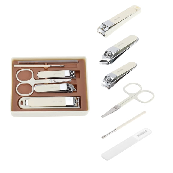 Unique Bargains 6pcs Beautiful Box Nail Clipper Kit 3.54"x 0.71"x 0.59" White