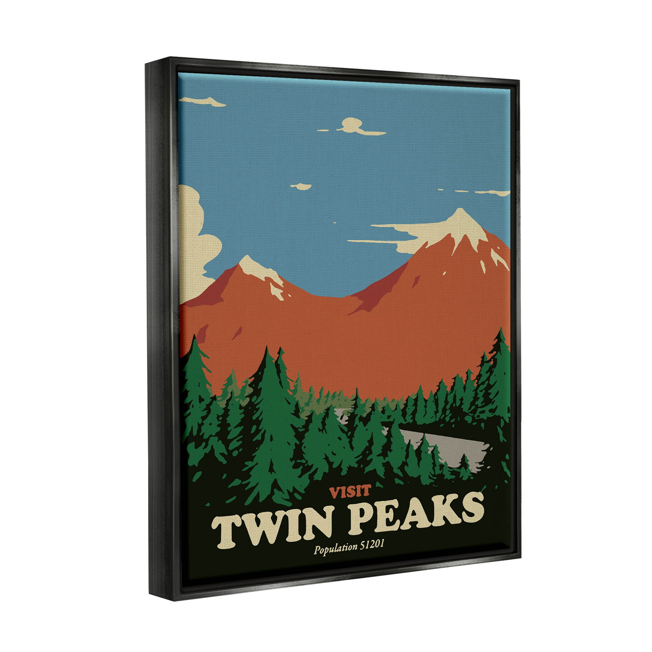 Stupell Industries Visit Twin Peaks Mountain Landscape Graphic Art Jet Black Floating Framed Canvas Print Wall Art, Design by Matheus Lopes Castro
