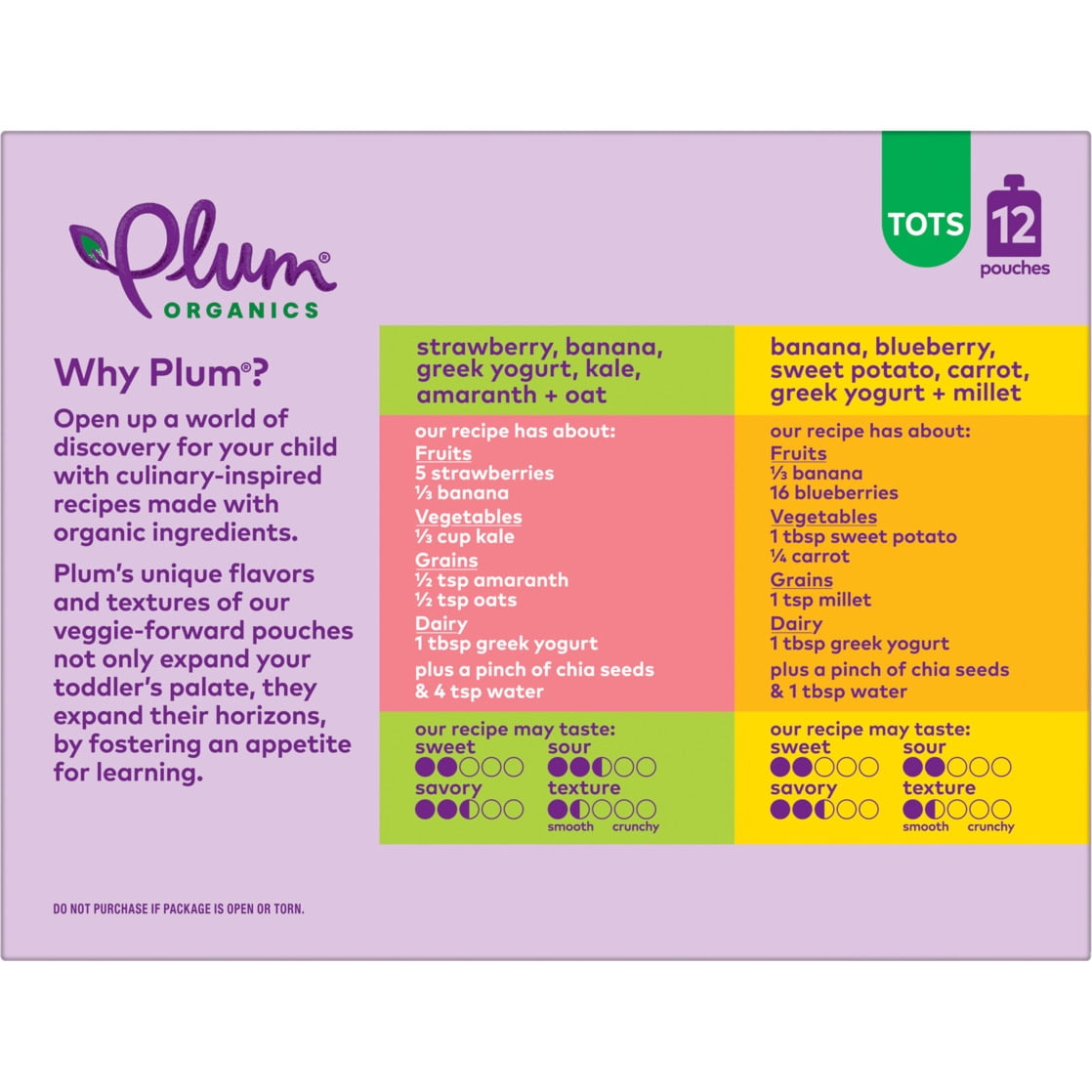 Plum Organics® Tots Mighty 4 Food Group Blend Strawberry/Banana & Banana/Blueberry 4oz Pouch-12-Pack