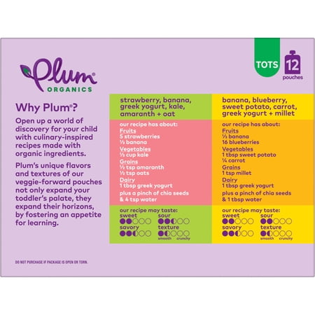 PLUM ORGANICS® TOTS MIGHTY 4 FOOD GROUP BLEND STRAWBERRY/BANANA & BANANA/BLUEBERRY 4OZ POUCH-12-PACK