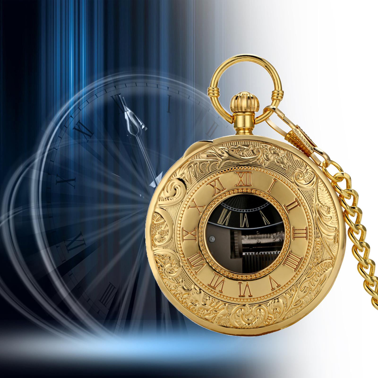 Exquise Gold Musical Movement Pocket Watch Hand Crank Playing Music Watch  Chain Roman Number Carved Clock Happy New Year Gifts - Pocket & Fob Watches  - AliExpress