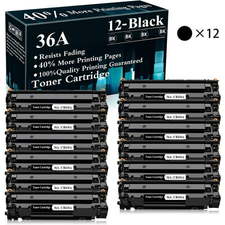 12 Black 36A | CB436A Toner Cartridge Replacement for HP M1522n MFP M1523nf MFP M1120 MFP P1505 P150n Printer What Item Will You Order? Listed Product Compatible Cartridge 36A Toner Cartridge 36A | CB436A Black (40% More Pages Yield) Used for M1522n MFP M1523nf MFP M1120 MFP P1505 P150n Printer (12-Pack) What Will You Get in the Package? Package Content 12-Pack Compatible CB436A Printer Toner Cartridge Black What Printer Models Does this CB436A Printer Toner Cartridge Work with? Use with Following Printers M1522n MFP M1523nf MFP M1120 MFP P1505 P150n What Printing Quality Will You Get? Use spherical toner with low melting-point  creating high-quality printouts  printing results last for years without fading  excellent for hospitals  schools  government  trading companies  finance companies and more scenarios. What Warranty Will You Get from Us? Easy-to-Contact-Us for Warranty If Item defective  guaranteed money back; reach us via: 1. “Order List” -> Click “Contact Seller”. 2. Click the store name link under “Add to Cart”-> Click ‘Ask a question’.