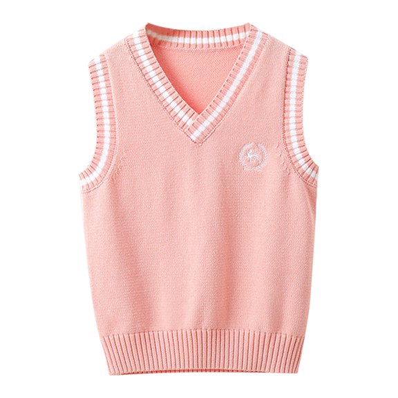 LPKRT Boys Sweater Vest V Neck Knit Sleeveless Waistcoat Classic Fit Lightweight School Tank Top Pink 5-6 Years