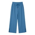 thumbnail image 6 of Gytharion Casual Wide Leg Pants for Women Solid Color Fashion High Waisted Drawstring Trousers Split Hem Pants with Pockets, 6 of 6