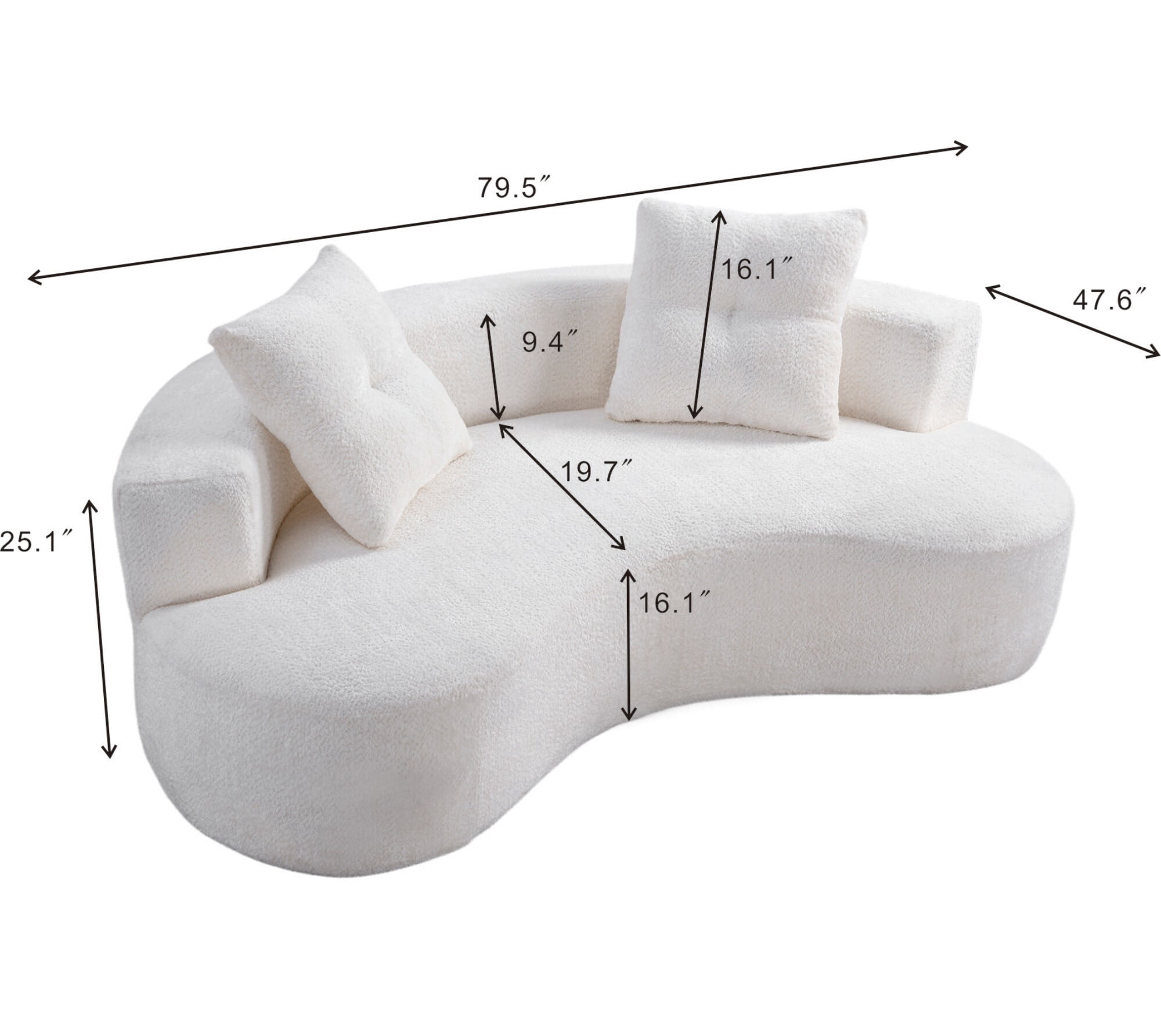 DEALTOPS 80" Curved Boucle Floor Sofa, 3-Seater Boneless Cloud Couch with 2 Pillows, No Assembly, Beige