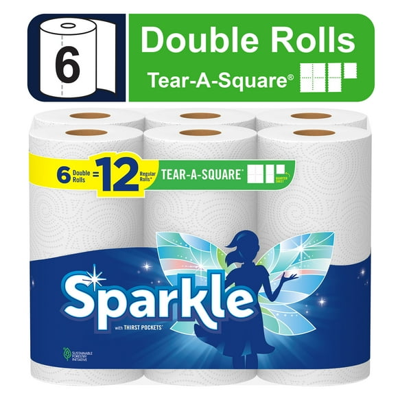 Sparkle Tear-a-Square Essuie-Tout, 6 Rouleaux Doubles