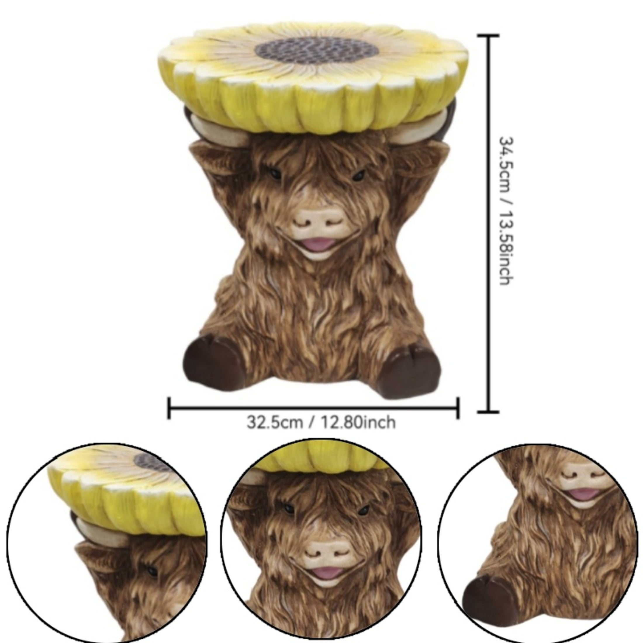 Noble House Highland Cow Stool, Cute Animal Side Table Decor, Outdoor Creative Figurine Seat for Patio, Garden, Brown