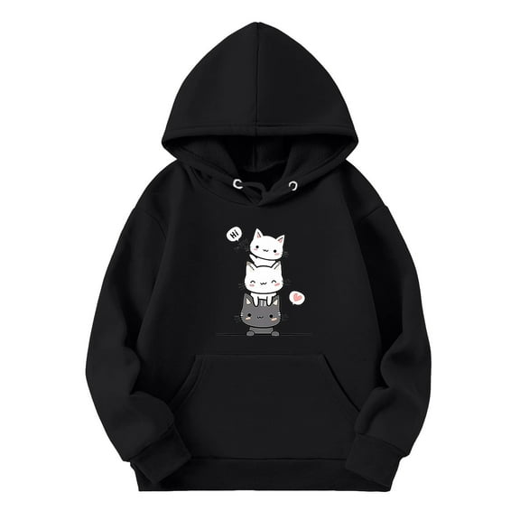 Hiijoy Toddler Girls Hoodie Cartoon Cat Printed Hooded Sweatshirt Cute Casual Pullover Top with Pocket