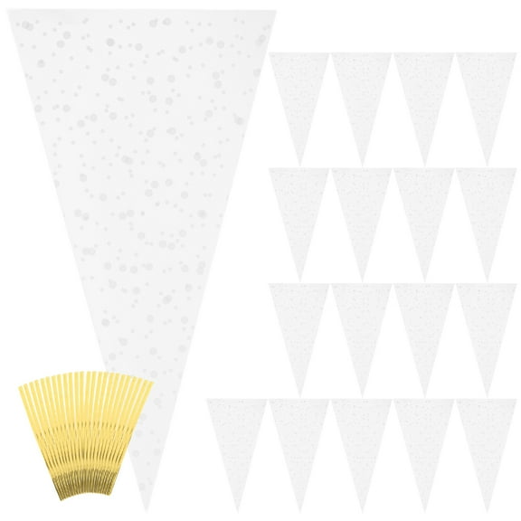 200pcs Cone Shaped Pouches Multi Use Sweets Bags Popcorn Wrapping Bags Party Candy Bags with Ties