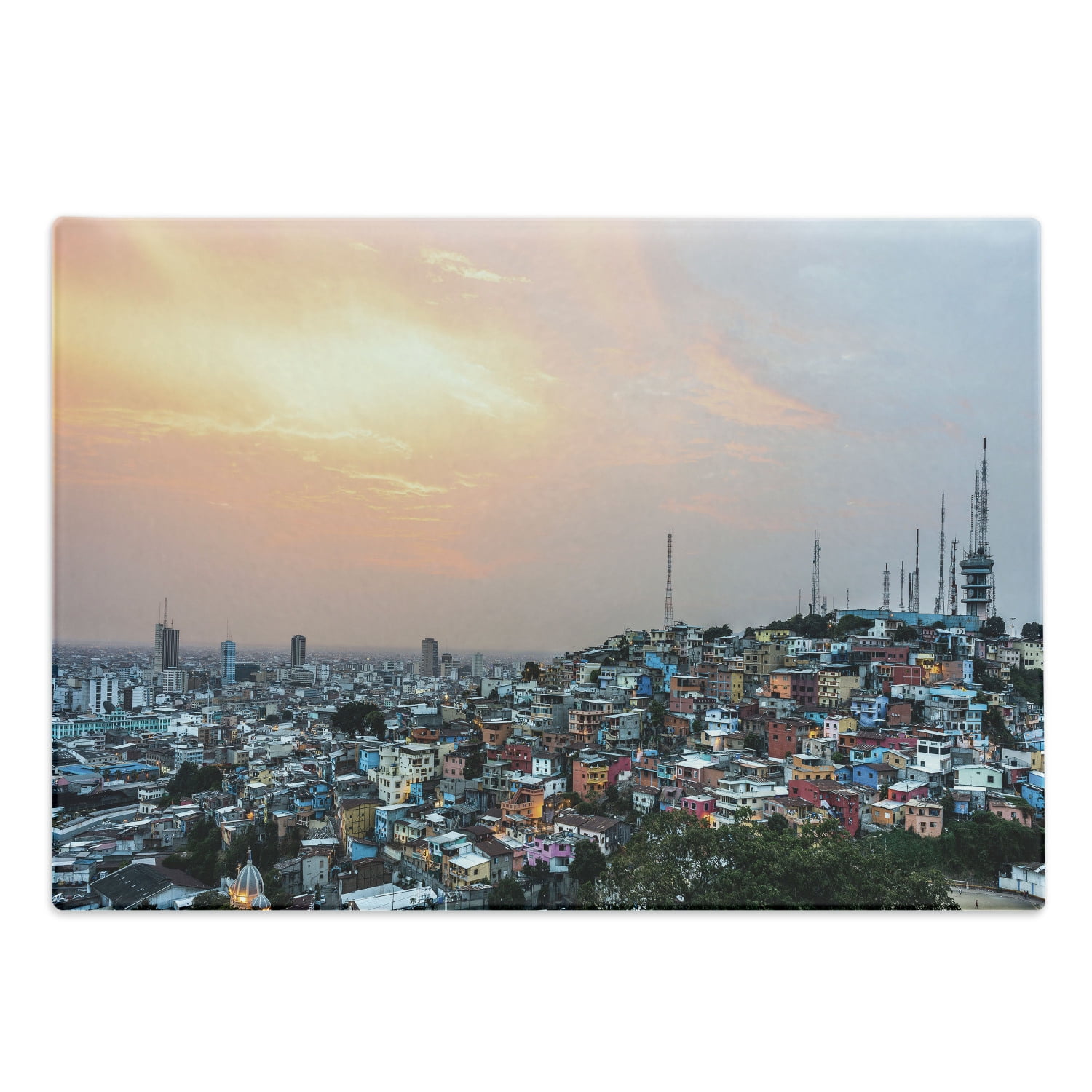 Ecuador Cutting Board, Panoramic Photo of Guayaquil City at Sunset