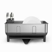 simplehuman Compact Kitchen Dish Drying Rack, Fingerprint-Proof Stainless Steel Frame, Grey Plastic