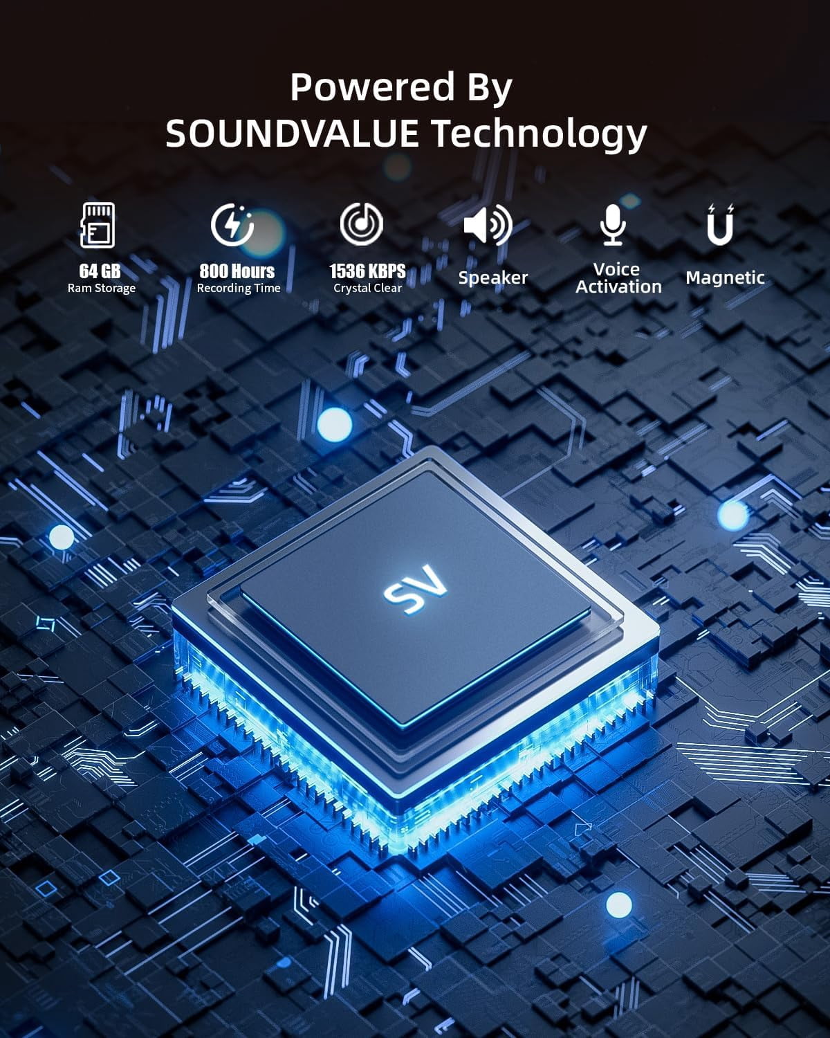 64GB (800 Hour) Digital Voice Activated Recorder with AI-Triple Noise Reduction, USB-C Magnetic Audio Recorder,Portable HD Microphone Sound Recording Device for Lectures Meetings Interviews