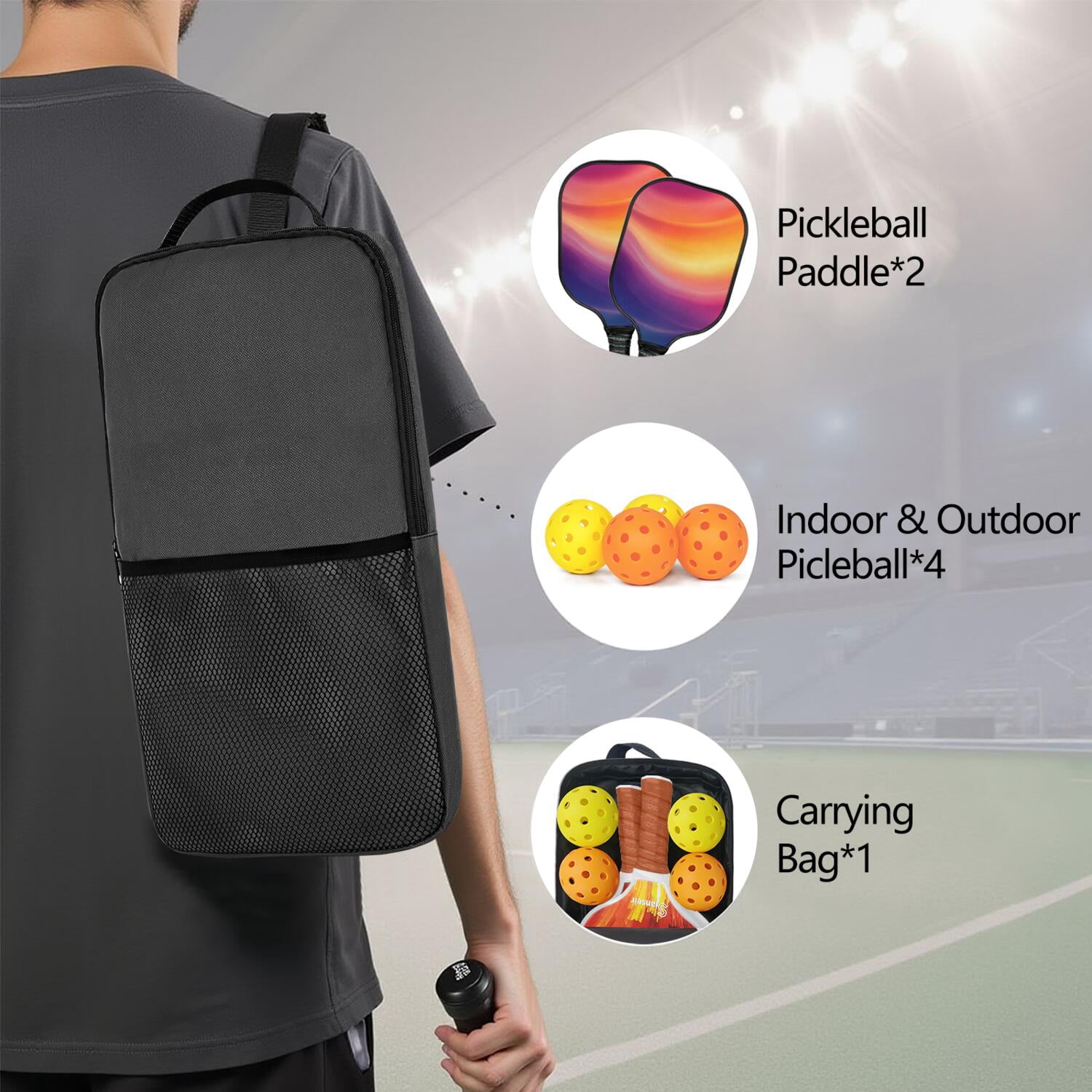 Pickleball Paddles Set Of 2, Fiberglass Surface, Fluid Smoke Aurora Art Style, 4 Balls & Bag