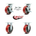 thumbnail image 2 of 6 Inch Red Poly on Cast Iron Caster Set with 2 Brakes/Swivel Lock 2 Rigid SCC, 2 of 2