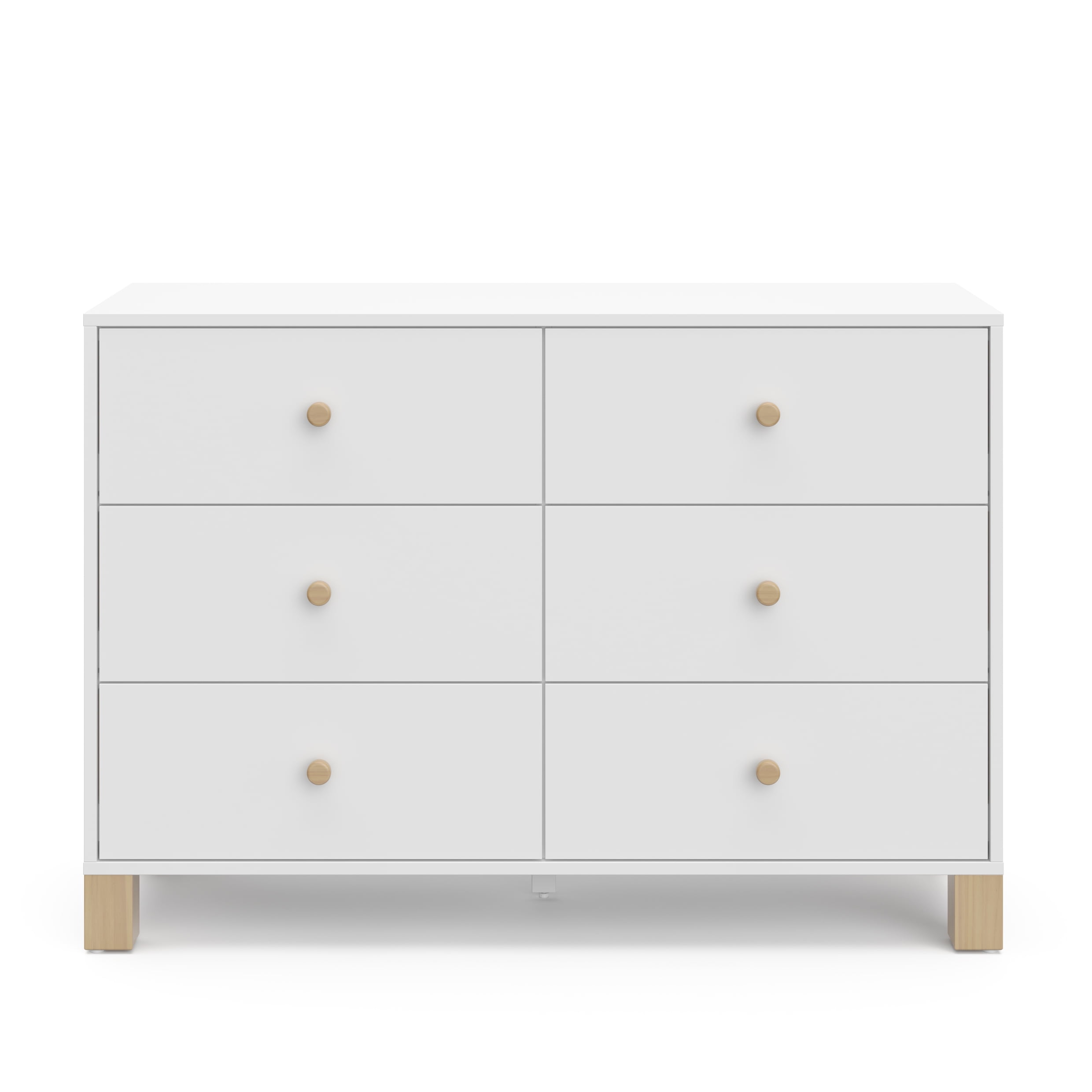 Storkcraft California 6 Drawer Nursery Wood Double Dresser, White with Driftwood