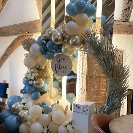 BESTSKY Teal Blue White Balloon Garland Pastel Light Blue Balloon White Sand Beige Cream Balloon Arch Kit Metallic Gold Latex Balloons for Neutral Baby Shower Wedding Birthday Party Decoration