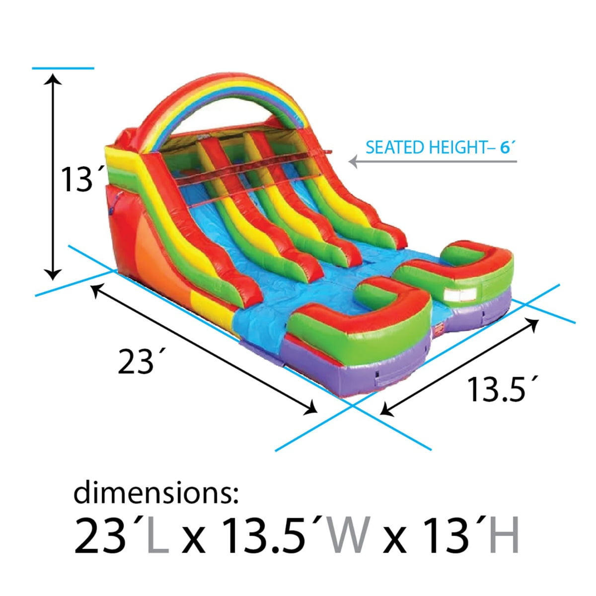 TentandTable Commercial Inflatable Water Slide, Rainbow Dual Lane with Blower, 13'