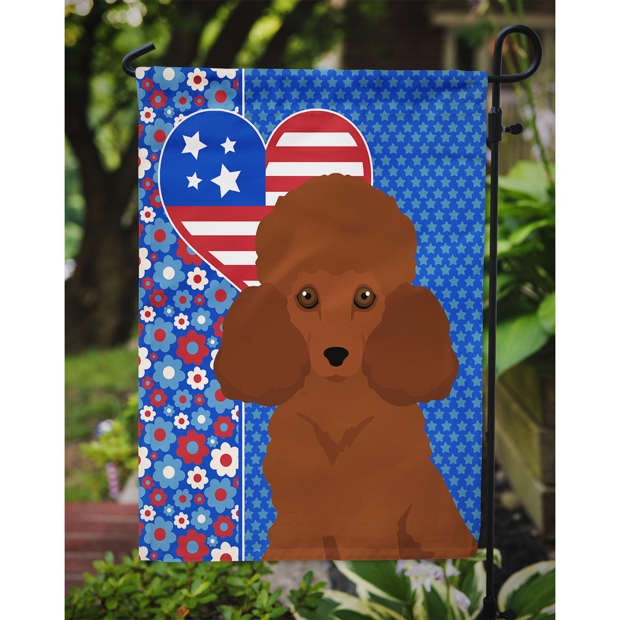 Toy Red Poodle USA American Flag Garden Size