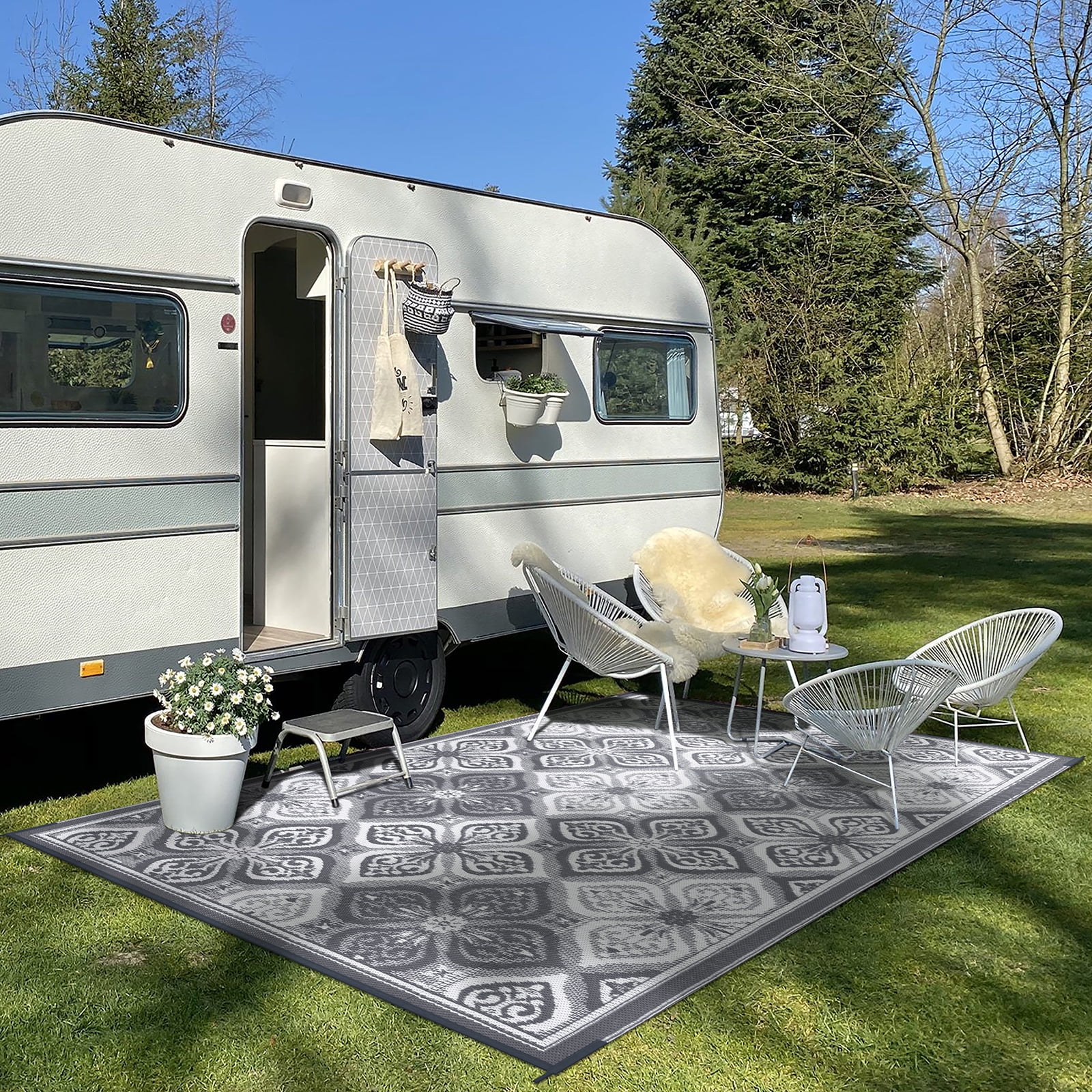LOKHOM Outdoor Rug for Patios, 6'x9' Waterproof Reversible Patio Mat, Plastic Outside Rug for RV, Patio, Deck, Balcony, Camper, Porch, Tent