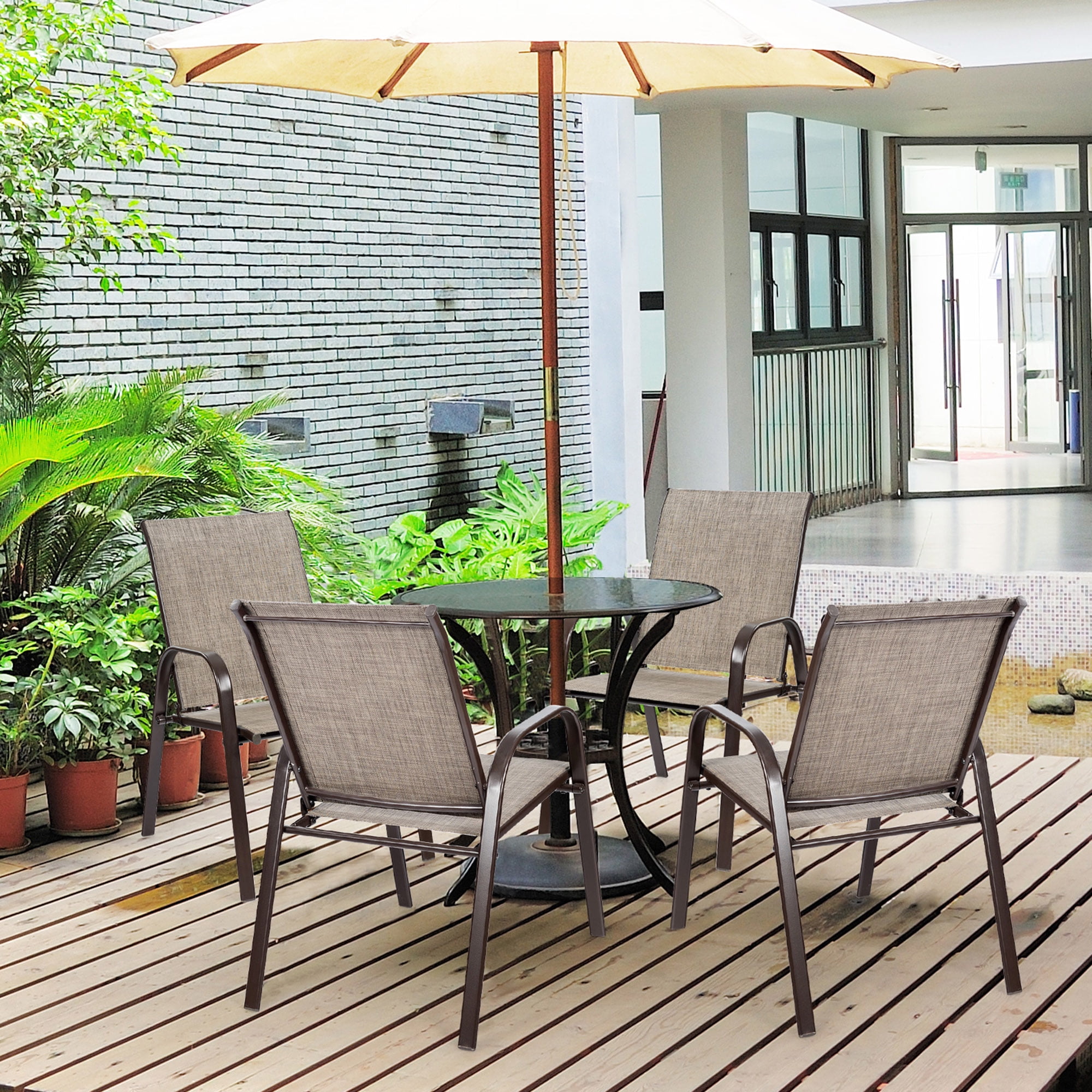 Gymax Set of 2 Patio Chairs Dining Chairs w/ Steel Frame Yard Outdoor Grey