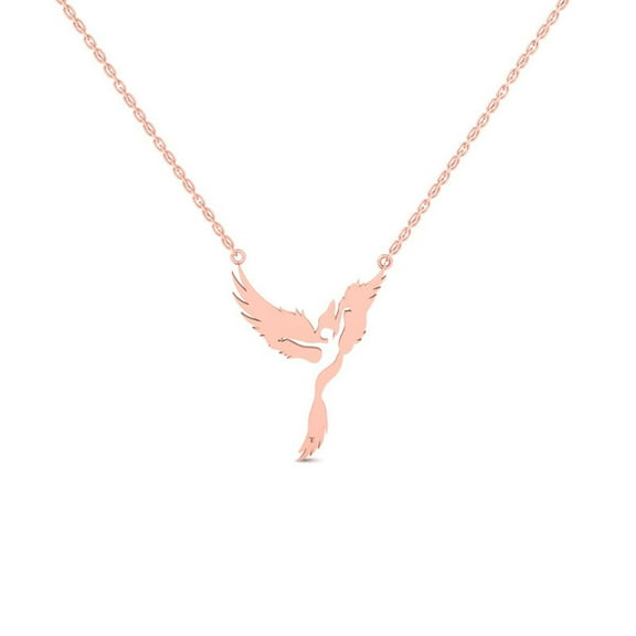 True Elegant Phoenix Bird Rising Pendant Necklace - 925 Sterling Silver 14K Rose Gold Over Mythical Firebird Jewelry