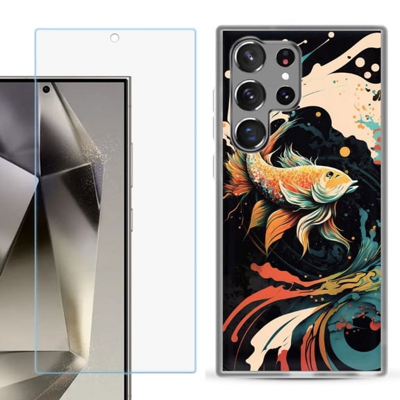OneToughShield ® Compatible with Samsung Galaxy S24 Ultra, Shockproof Phone Case, with Tempered Glass Screen Protector - Koi Fish