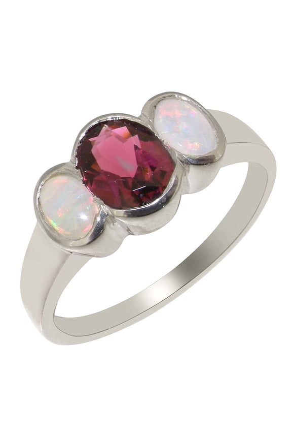 LBG British Made 925 Sterling Silver Womens Ring Natural Garnet & Opal Anniversary Ring - 33 size options - Size 7.5