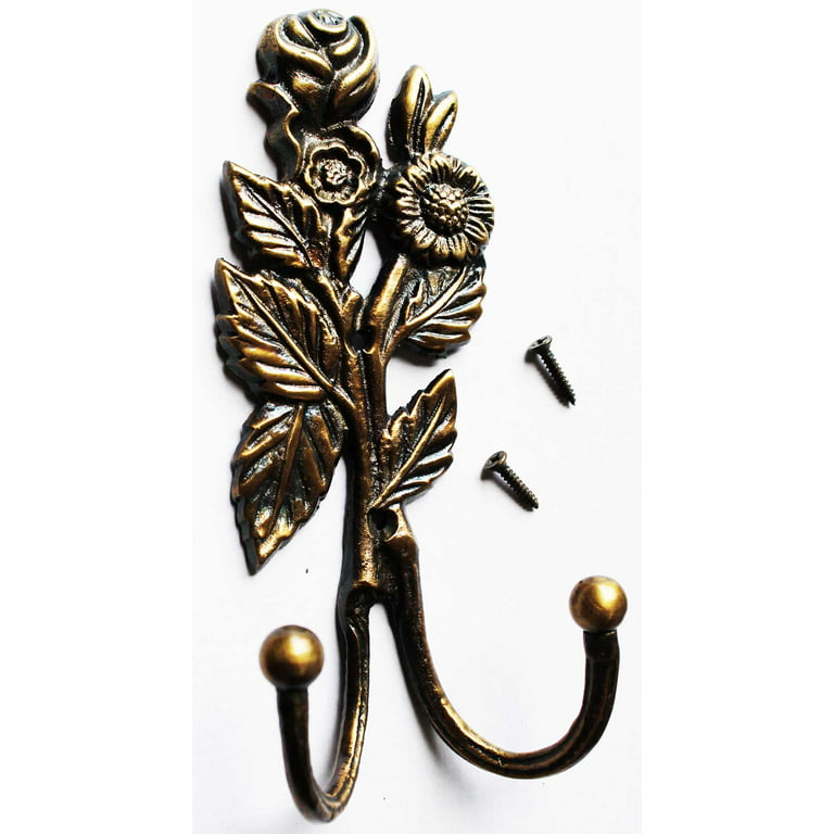 7 French Solid Brass Rose Wall Hook Coat Hanger Hanging Key Holder 6730 